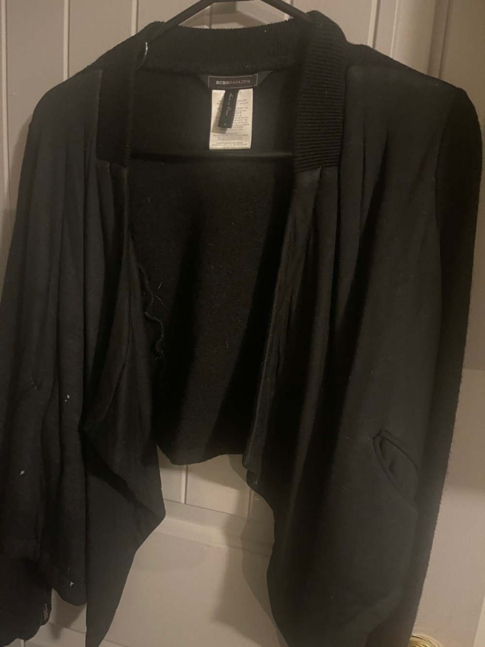 BCBGMaxAzria Black Draped Open-Front Cardigan 100% wool